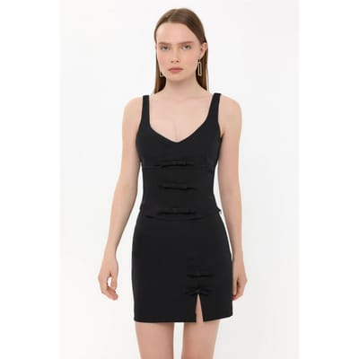 Hoge Taille Geweven Minirok met Strikdetails