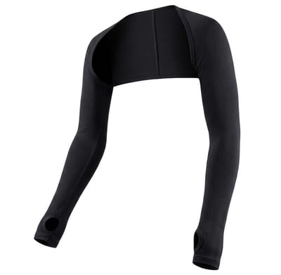 Zwarte armstukken unisex lange sport arm mouwen met schouderband ademende rekbare sneldrogende armwarmers voor fietsen hardlopen vissen en outdoor activiteiten