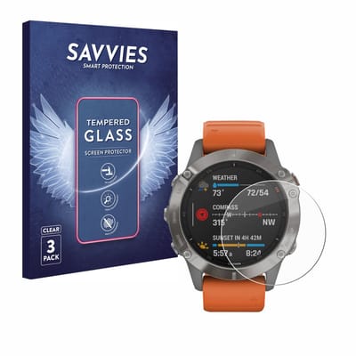 Savvies - Glas Screenprotector voor Garmin Fenix 6 - Gehard Beschermglas 9H 3 Stuks