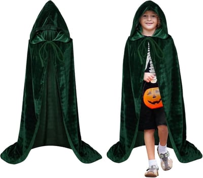Halloween Groene Cape met Kap voor Kinderen - Unisex Grim Reaper Kostuum, 80 cm, Perfect voor Halloween Feestjes en Verkleedpartijen