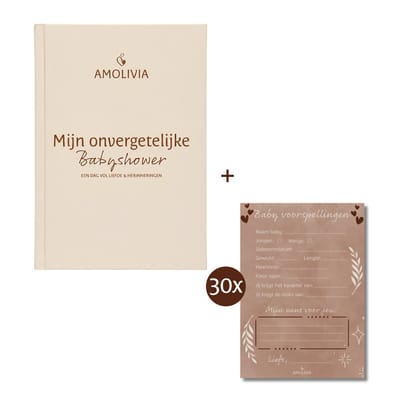 Amolivia Babyshower Invulboek - Inclusief 30 Babyshower Invulkaarten - Babyshower Boek