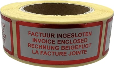 Factuur ingesloten sticker - 250 Stuks - 4 talen - 21x48mm - Waarschuwingssticker - Waarschuwingsetiket