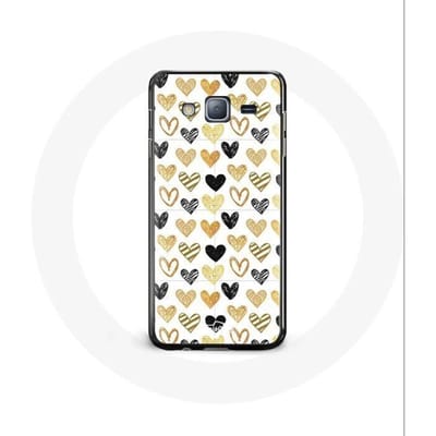 Coque pour Samsung Galaxy j3 2016 Fond de texture abstraite coeurs noir jaune et gris
