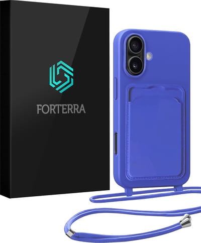Hoesje Geschikt voor iPhone 17 Pashouder Case Siliconen Hoes Met Koord - Hoes Geschikt voor iPhone 17 Met Telefoonkoord Hoesje Back Cover Met Pasjeshouder - Felblauw