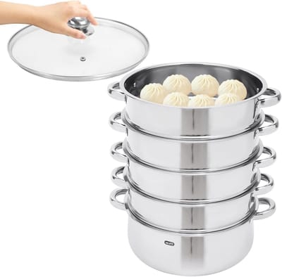 Stoomkoker RVS - Stoompan 5 lagen - Gezond Koken - Voedingsstoffen behoud - 30 cm - Zilver