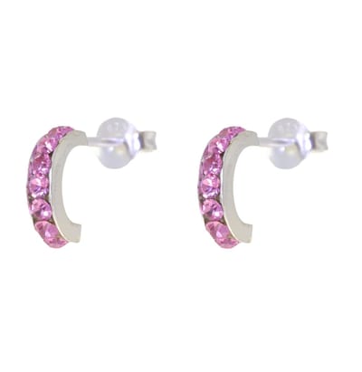 Behave – Oorbellen – 925 Sterling Zilveren Kleine Oorring met Roze Kristal steentjes