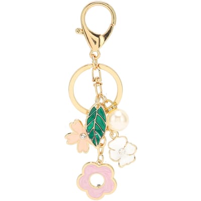 Bloem Sleutelhanger Schattige Auto Sleutelhanger Accessoires Zinklegering Tas Hanger voor Vrouwen Meisjes beige
