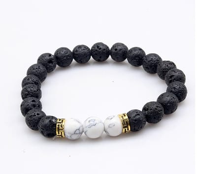TVR-Wares® | Lavasteen kralenarmband witte parels | Zwart | Maat M