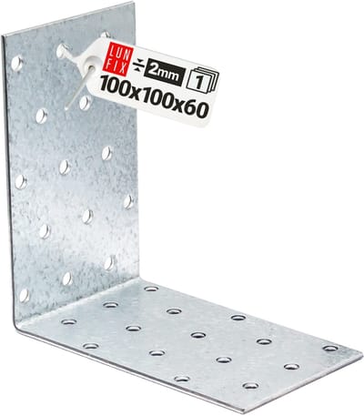 LUN FIX - Hoekverbinder + Gatplatenhoek 100x100x60x2 - 1 Stuk - Klein montagehoek - Houtverbinder - Corrosiebescherming - Gathoek