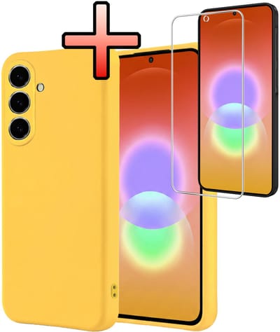 Hoesje - Met Screenprotector - Geschikt voor Samsung Galaxy A27 - Sterk & Shockproof - Back Cover - Siliconen Case - Telefoon Hoes - Geel