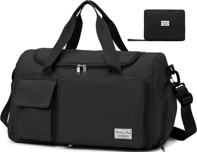 Thijox - Reistas Heren Opvouwbaar Grote Capaciteit Sporttas met Schoenenvak en Vochtige Vak Lichtgewicht Waterdichte Weekendtas Gym Bag Zwart