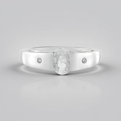 Cavill - Zilveren Ring Met 1 02 Ct Ovale Zirkoon & 2 Witte Topaasstenen - 925 Sterling Zilver Platina Geplateerd - Elegante Damesring