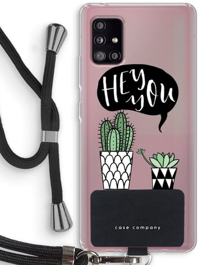 Case Company® - Hoesje met koord geschikt voor Samsung Galaxy A51 5G hoesje met Koord - Hey you cactus - Telefoonhoesje met Zwart Koord - Bescherming aan alle Kanten en Over de Schermrand