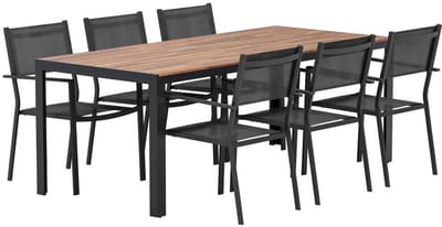 Svea - Loyd rechthoekige eettafel - naturel + 6x Jami eetkamerstoelen - zwart
