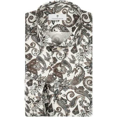 Thomas Maine Overhemd Paisley Pattern Twill Roma Modern Kent Off White-Multi / male