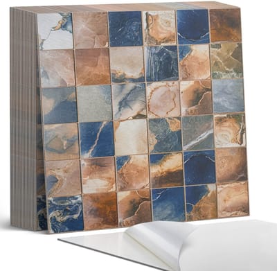 Coloray Plaktegels - Mozaïek met steenpatronen Zelfklevende Tegels - 20 cm x 20 cm - Bruin Plaktegels - 20 stuks - Vierkant PVC Tegels - Plaktegels Badkamer - Plaktegels Vloer - Vinyl Tegels - Wandtegel Zelfklevend