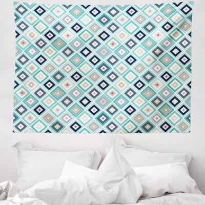 ABAKUHAUS kleurrijk wandtapijt, dots rhombus diamant zachte microvezelstof wasbaar zonder vervagende digitale print, 150 x 110 cm, meerkleurig turquoise