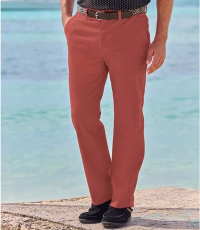 ATLAS FOR MEN - Terracotta regular chinobroek met stretch - Heren - Verkrijgbaar in grote maten - W42