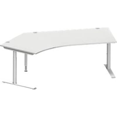 Schäfer Shop Genius hoekbureau MODENA FLEX 135°, bevestiging links, C-voet ronde buis, B 2165 mm, lichtgrijs