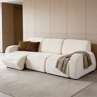 REDOM Modulaire Hoekbank - Met Slaapfunctie - 3 Vrij Combineerbare Modules - Moderne Slaapbank voor Woonkamer - Ribstof - Beige - 115 x 247 x 76 cm