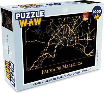 Puzzel Kaart - Palma de Mallorca - Goud - Zwart - Legpuzzel - Puzzel 1000 stukjes volwassenen