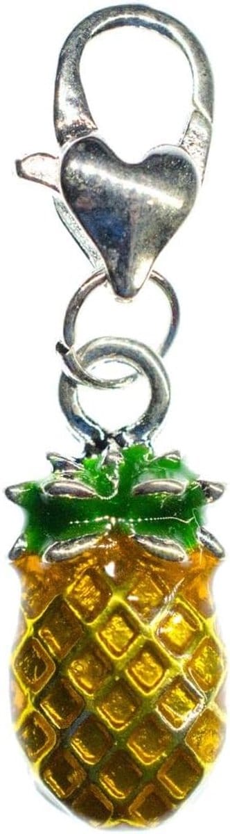 Ananas Charm bedelhanger fruit vruchten geëmailleerd - handgemaakte modesieraden I kettinghanger - bedelarmband - hanger voor armband, 15mm, Katoen, Geen edelsteen