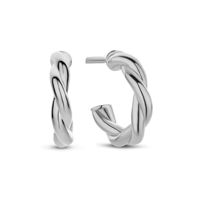 New Bling 9NB-0667- Zilveren Halve Oorringen - Dames - Gedraaid - 13,2 x 2,9 mm - Pouchette - Rhodium - Zilver