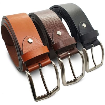 Safekeepers Luxe Italiaans Leren Riemenset – 3 Stuks – Zwart, Cognac & Donkerbruin – 4 cm Breed – Echt Leer