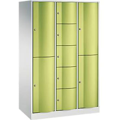 C+P combikast Resisto, 3 vakken, 9 vakken, B 1148 x D 640 x H 1950 mm, lichtgrijs/clownsgroen