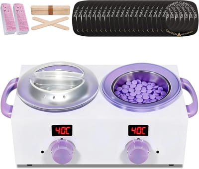 Dubbele Waxverwarmer - Harsverwarmer Set - Ontharen Thuis - Instelbare Temperatuur - 2x 500ml Potten - Wit Paars