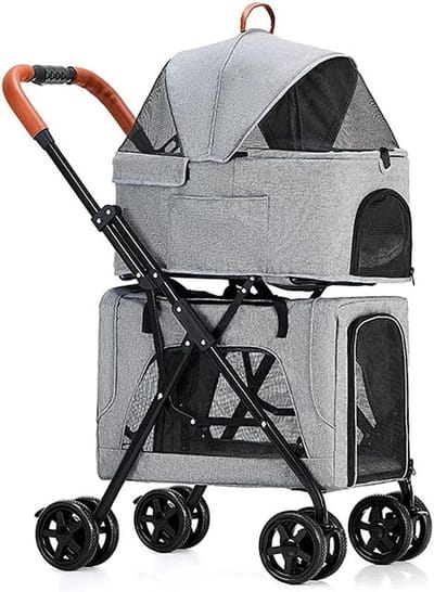 Huisdier Wandelwagen - Reisdrager Huisdier - Comfortabel Reizen - Afneembare Drager - 68 x 48 x 105 cm - Grijs