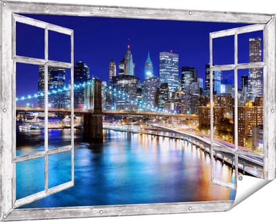 Gards Tuinposter Doorkijk Skyline New York in het Centrum - 150x100 cm - Tuindoek - Tuindecoratie - Wanddecoratie buiten - Tuinschilderij