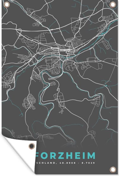 Muurdecoratie Stadskaart – Kaart – Pforzheim – Blauw – Duitsland – Plattegrond - 120x180 cm - Tuinposter - Tuindoek