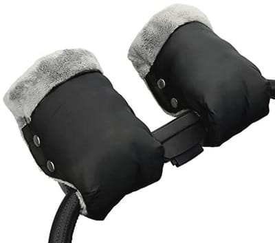 Handwarmer, kinderwagen, handschoenen, handmof met warme fleece en katoenen binnenkant, waterdicht en winddicht, handmof, universele maat voor kinderwagen, buggy (1 moedermelk-mossel, zwart)