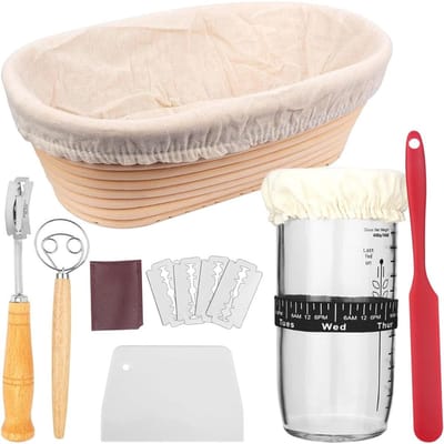 Zuurdesem Starter Set - Broodbak met Rijsmand - Sourdough - Wit