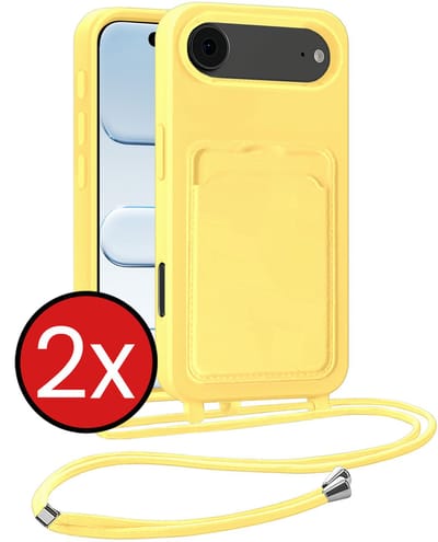 Hoesje Geschikt voor iPhone Air Hoesje Met Telefoonkoord en Pasjeshouder Siliconen - Hoes Geschikt voor iPhone Air Hoesje Met Kaarthouder Case - Geel - 2 PACK