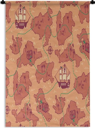 Wandkleed - Wanddoek - Piraat - Kaart - Patronen - Kinderen - 60x90 cm - Wandtapijt