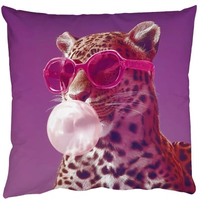 Sierkussens - Kussentjes Woonkamer - 50x50 cm - Panter - Zonnebril - Kauwgombel - Roze