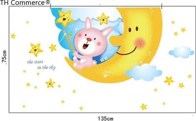MUURSTICKER  - KONIJN OP DE MAAN - WANDDECORATIE - KINDERKAMER - BABYKAMER - JONGEN - MEISJE - TH Commerce®- nr 7419