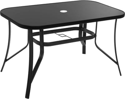Springos Tuintafel | 120 x 70 x 70 cm | Buitentafel | Eettafel Buiten | Metaal | Gehard Glas | 100 KG | Zwart