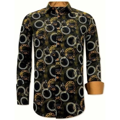 Luxe Satijn Overhemd Heren Print - 3078NW - Zwart / Bruin