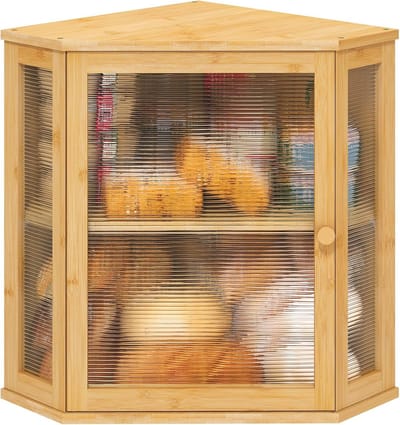 Grote Brooddoos - Broodbak Hoek - Keuken Opbergen - Acryl Golvend Deur - XL Capaciteit - Bamboe