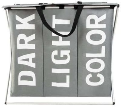Ruhhy Wasmand - 3 vakken - grijs - 65 x 58 x 36 cm - 130L - oxford stof - draagbaar - waterdicht