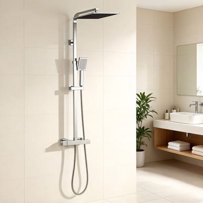 Auralum max Regendouche met Thermostaatkraan - Regendouche en Handdouche - 10 inch Douchekop - Vierkant Design - Waterbesparend - Chroom
