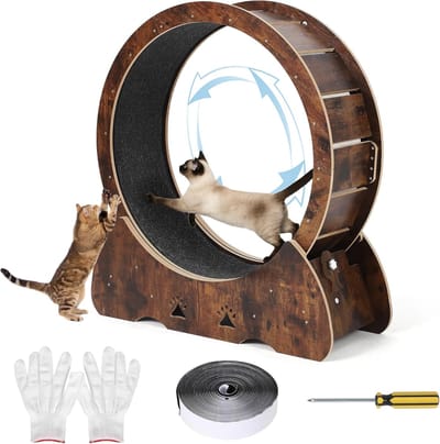 Katten Loopwiel - Looprad voor Kat - Kattenwiel - Cat Wheel - Stevig Hout - 110 cm - Fitness & Training - bruin- Tot 50 kg