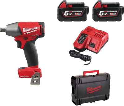 Milwaukee M18 ONEIWF12-502X 18V Li-Ion Accu slagmoersleutel ONE-KEY set (2x 5.0Ah accu) in HD BOX - 300Nm - 1/2" - koolborstelloos