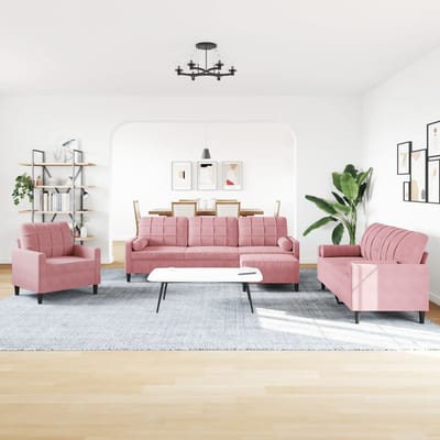vidaXL - 4-delige - Loungeset - met - kussens - en - bolsters - fluweel - roze