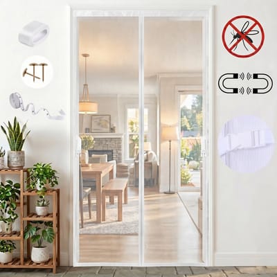 MUPOO Vliegengordijn Magnetisch – hordeuren Zelfsluitend met Verzwaarde Onderkant- Fijnmazig Gaas - Zonder Boren - deur tegen insecten voor Slaapkamer & Binnendeuren-82x204 cm -Wit-2 stuks