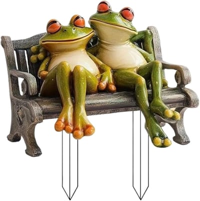 Kikker Bank Sculptuur - Tuindecoratie Paar - Tuin Verfraaien - Poëtische Artistieke Toets - 20 cm Breed - Uniek