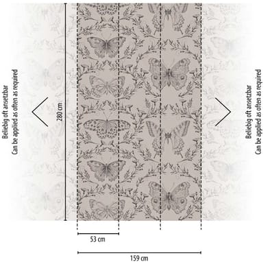 GETEKENDE VLINDERS FOTOBEHANG | Dieren - Grijs Greige Zwart - Livingwalls The Wall II